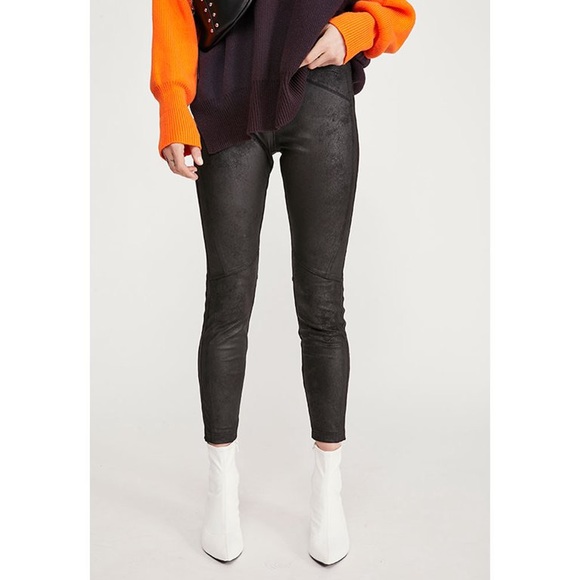 Free People Women's Midnight Vegan Suede Skinny Pants. - Picture 3 of 9